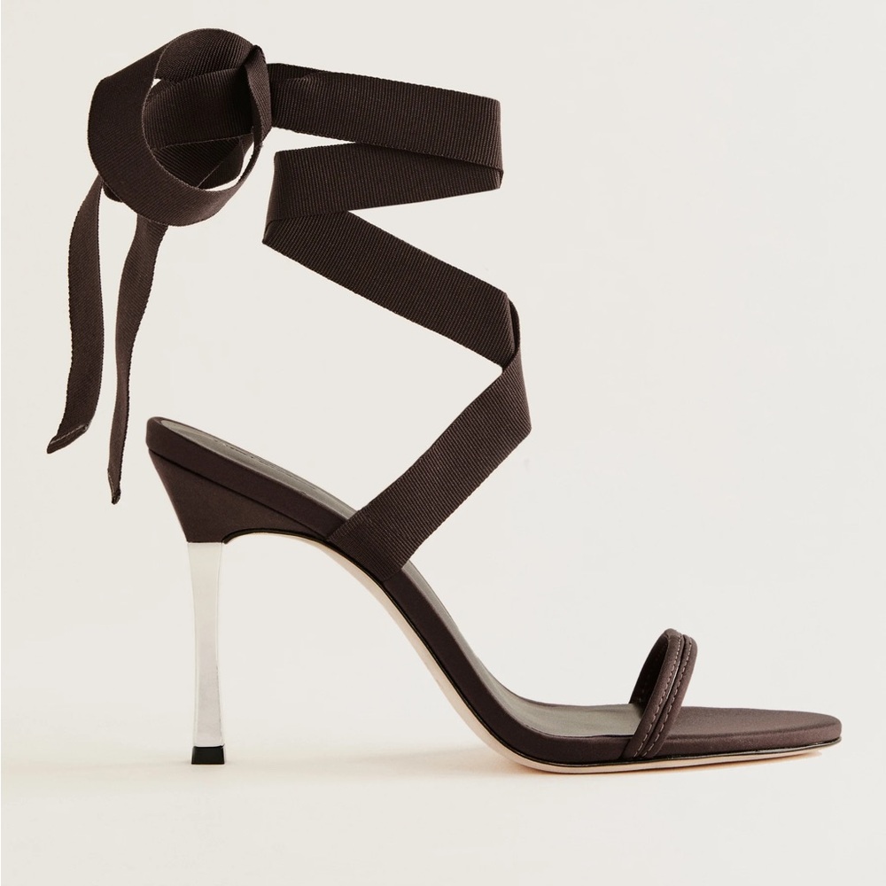 Reformation Brown Wrap-Ankle Stiletto Sandals